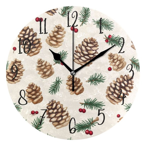 Round Clock Gold Clock 9.84*9.84 Inch Round Art Clock Decorative Clock Creative Clock Dual-Purpose Clock Wall Clock Clock Fashion Decoration Christmas Pine Cone1