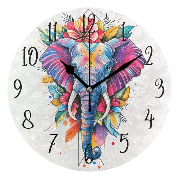 Round Clock Gold Clock 9.84*9.84 Inch Round Art Clock Decorative Clock Creative Clock Dual-Purpose Clock Wall Clock Clock Fashion Decoration Color Art Elephant