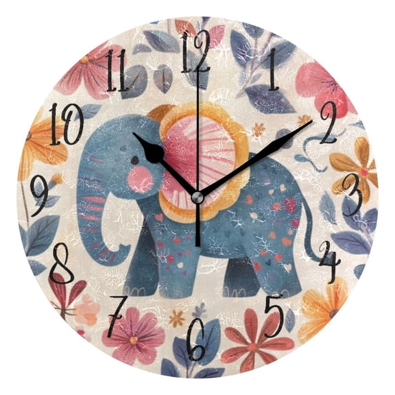 Round Clock Gold Clock 9.84*9.84 Inch Round Art Clock Decorative Clock Creative Clock Dual-Purpose Clock Wall Clock Clock Fashion Decoration Colorful Cartoon Elephant