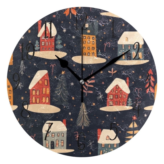 Round Clock Gold Clock 9.84*9.84 Inch Round Art Clock Decorative Clock Creative Clock Dual-Purpose Clock Wall Clock Clock Fashion Decoration Colorful Christmas Trees and Houses