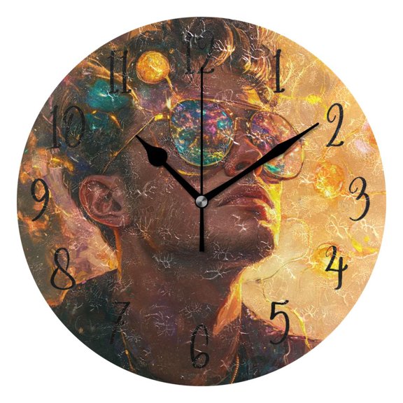 Round Clock Gold Clock 9.84*9.84 Inch Round Art Clock Decorative Clock Creative Clock Dual-Purpose Clock Wall Clock Clock Fashion Decoration Cool Cartoon Man