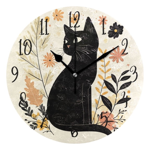 Round Clock Gold Clock 9.84*9.84 Inch Round Art Clock Decorative Clock Creative Clock Dual-Purpose Clock Wall Clock Clock Fashion Decoration Cute Black Cat Pattern
