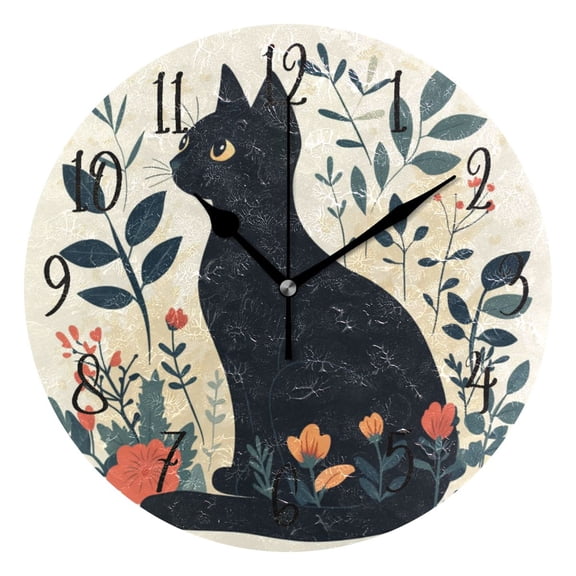 Round Clock Gold Clock 9.84*9.84 Inch Round Art Clock Decorative Clock Creative Clock Dual-Purpose Clock Wall Clock Clock Fashion Decoration Cute Cartoon Black Cat Pattern