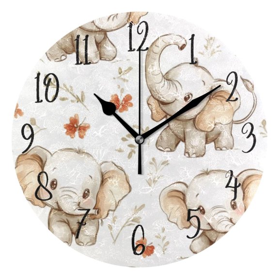 Round Clock Gold Clock 9.84*9.84 Inch Round Art Clock Decorative Clock Creative Clock Dual-Purpose Clock Wall Clock Clock Fashion Decoration Cute Cartoon Elephant