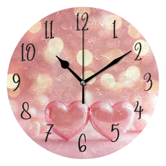 Round Clock Gold Clock 9.84*9.84 Inch Round Art Clock Decorative Clock Creative Clock Dual-Purpose Clock Wall Clock Clock Fashion Decoration Cute Pink Heart Pattern