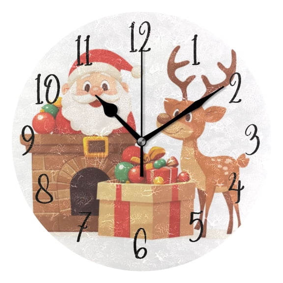 Round Clock Gold Clock 9.84*9.84 Inch Round Art Clock Decorative Clock Creative Clock Dual-Purpose Clock Wall Clock Clock Fashion Decoration Cute Santa Picture