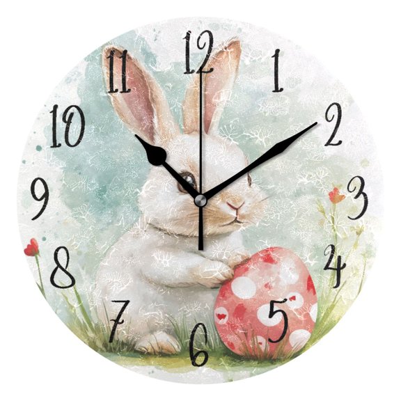 Round Clock Gold Clock 9.84*9.84 Inch Round Art Clock Decorative Clock Creative Clock Dual-Purpose Clock Wall Clock Clock Fashion Decoration Easter White Rabbit