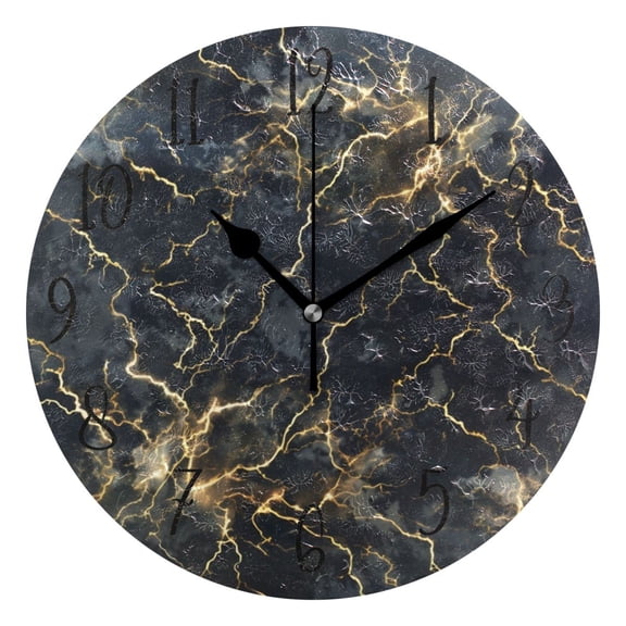 Round Clock Gold Clock 9.84*9.84 Inch Round Art Clock Decorative Clock Creative Clock Dual-Purpose Clock Wall Clock Clock Fashion Decoration Golden Lightning
