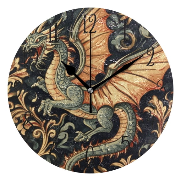 Round Clock Gold Clock 9.84*9.84 Inch Round Art Clock Decorative Clock Creative Clock Dual-Purpose Clock Wall Clock Clock Fashion Decoration Green Dragon