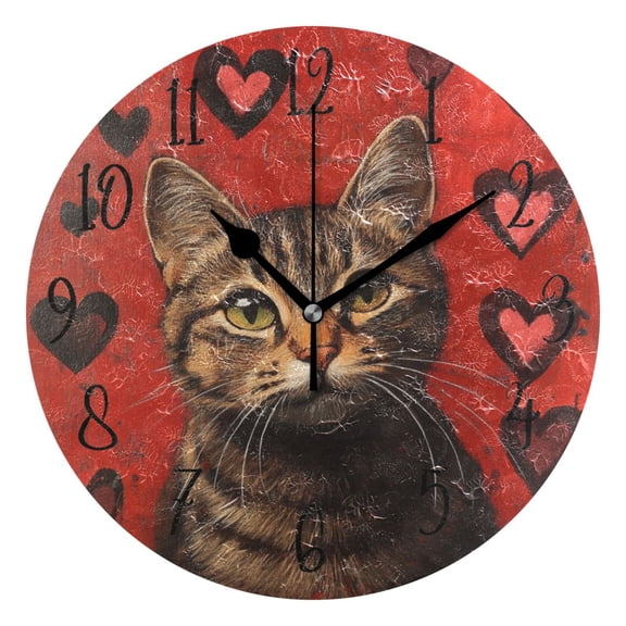 Round Clock Gold Clock 9.84*9.84 Inch Round Art Clock Decorative Clock Creative Clock Dual-Purpose Clock Wall Clock Clock Fashion Decoration Love Cat Pattern
