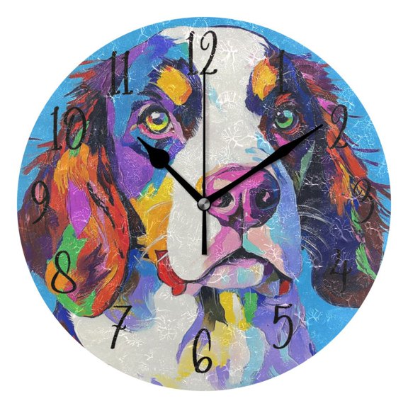 Round Clock Gold Clock 9.84*9.84 Inch Round Art Clock Decorative Clock Creative Clock Dual-Purpose Clock Wall Clock Clock Fashion Decoration Oil Painting Pretty Dog