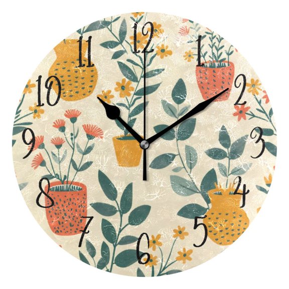 Round Clock Gold Clock 9.84*9.84 Inch Round Art Clock Decorative Clock Creative Clock Dual-Purpose Clock Wall Clock Clock Fashion Decoration Painting Style Green Plant