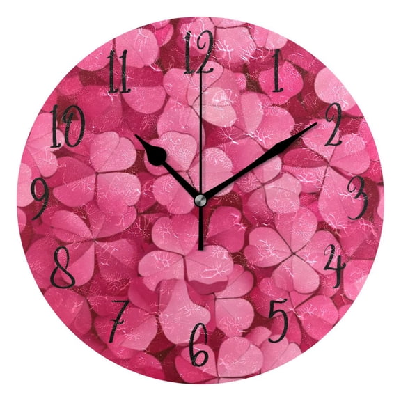 Round Clock Gold Clock 9.84*9.84 Inch Round Art Clock Decorative Clock Creative Clock Dual-Purpose Clock Wall Clock Clock Fashion Decoration Pink Four-leaf Clover Seamless