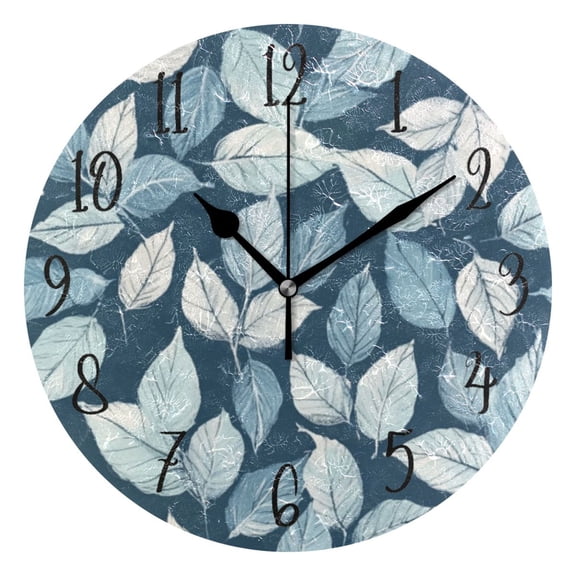 Round Clock Gold Clock 9.84*9.84 Inch Round Art Clock Decorative Clock Creative Clock Dual-Purpose Clock Wall Clock Clock Fashion Decoration Pretty Blue Leaves