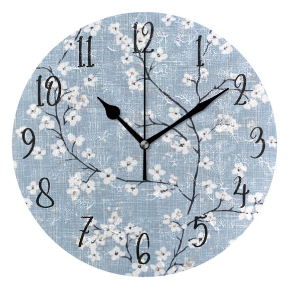 Round Clock Gold Clock 9.84*9.84 Inch Round Art Clock Decorative Clock Creative Clock Dual-Purpose Clock Wall Clock Clock Fashion Decoration Pretty Blue Cloth Flowers