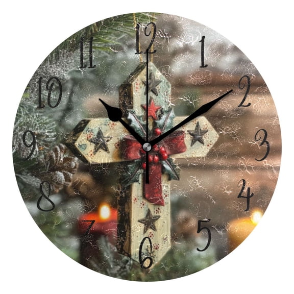 Round Clock Gold Clock 9.84*9.84 Inch Round Art Clock Decorative Clock Creative Clock Dual-Purpose Clock Wall Clock Clock Fashion Decoration Pretty Christmas Cross