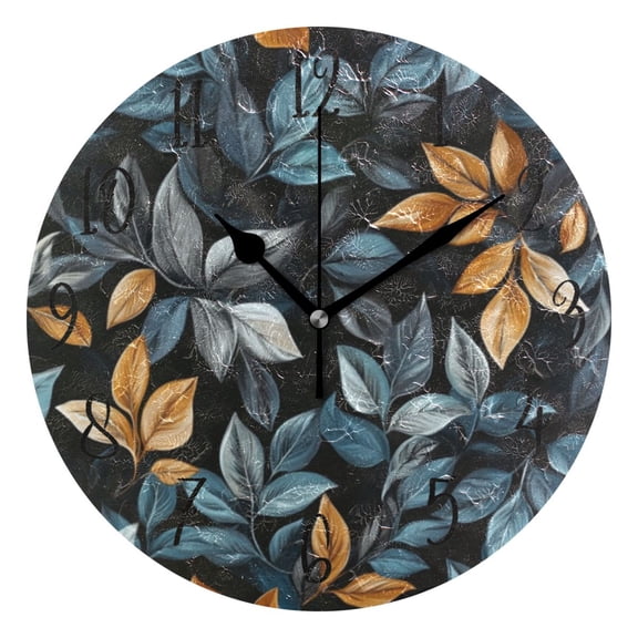 Round Clock Gold Clock 9.84*9.84 Inch Round Art Clock Decorative Clock Creative Clock Dual-Purpose Clock Wall Clock Clock Fashion Decoration Pretty Green Leaves