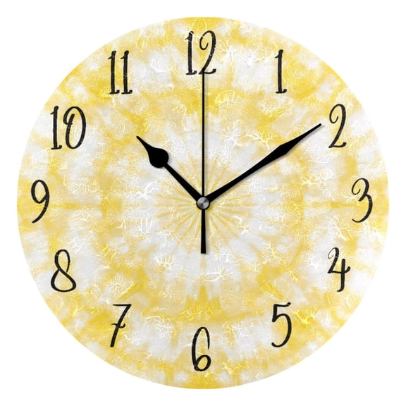 Round Clock Gold Clock 9.84*9.84 Inch Round Art Clock Decorative Clock Creative Clock Dual-Purpose Clock Wall Clock Clock Fashion Decoration Pretty Light Yellow Tie Dye