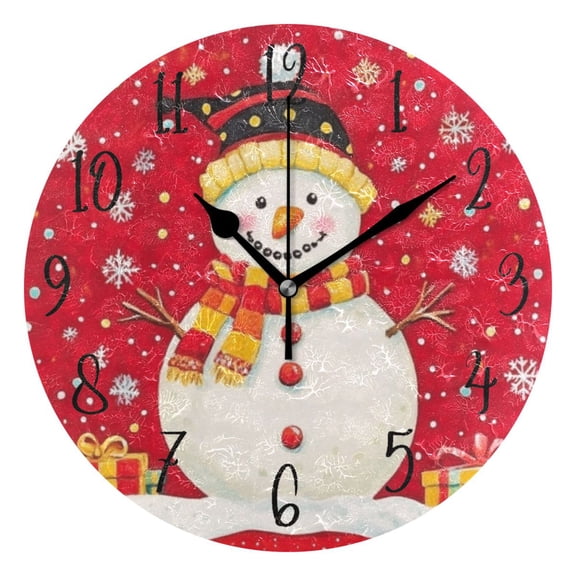 Round Clock Gold Clock 9.84*9.84 Inch Round Art Clock Decorative Clock Creative Clock Dual-Purpose Clock Wall Clock Clock Fashion Decoration Pretty Red Christmas Snowman