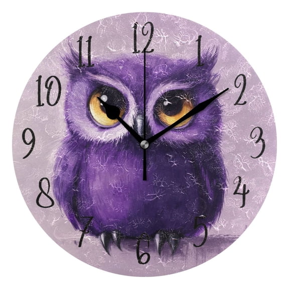 Round Clock Gold Clock 9.84*9.84 Inch Round Art Clock Decorative Clock Creative Clock Dual-Purpose Clock Wall Clock Clock Fashion Decoration Purple Cartoon Owl