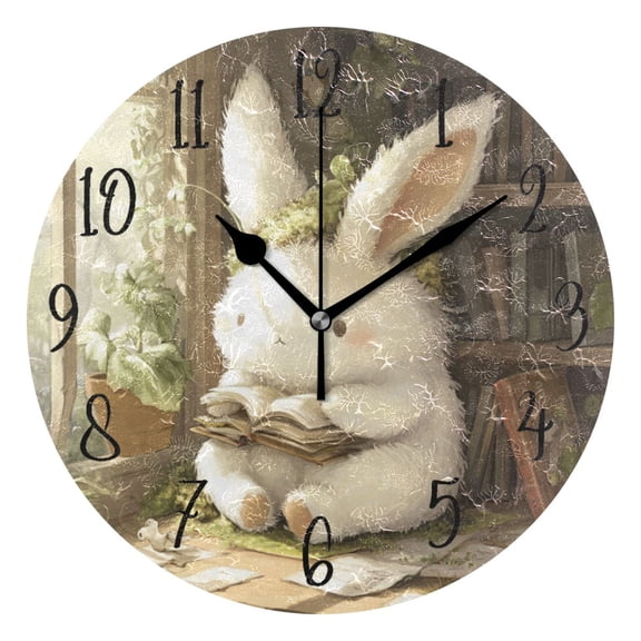 Round Clock Gold Clock 9.84*9.84 Inch Round Art Clock Decorative Clock Creative Clock Dual-Purpose Clock Wall Clock Clock Fashion Decoration Rabbit Reading