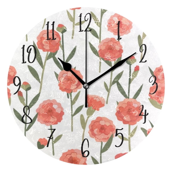 Round Clock Gold Clock 9.84*9.84 Inch Round Art Clock Decorative Clock Creative Clock Dual-Purpose Clock Wall Clock Clock Fashion Decoration Red Cartoon Flower