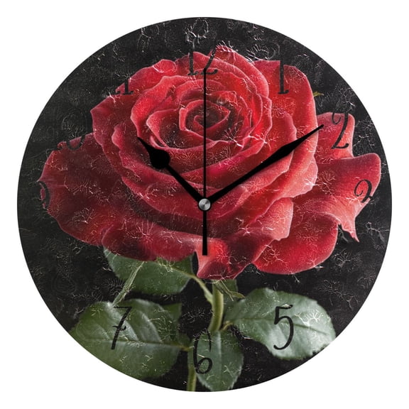 Round Clock Gold Clock 9.84*9.84 Inch Round Art Clock Decorative Clock Creative Clock Dual-Purpose Clock Wall Clock Clock Fashion Decoration A Red Rose