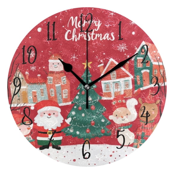 Round Clock Gold Clock 9.84*9.84 Inch Round Art Clock Decorative Clock Creative Clock Dual-Purpose Clock Wall Clock Clock Fashion Decoration Santa Claus and House Pictures