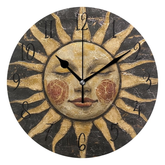 Round Clock Gold Clock 9.84*9.84 Inch Round Art Clock Decorative Clock Creative Clock Dual-Purpose Clock Wall Clock Clock Fashion Decoration Smiling Sun Pattern