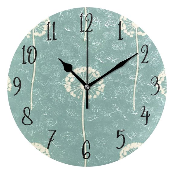 Round Clock Gold Clock 9.84*9.84 Inch Round Art Clock Decorative Clock Creative Clock Dual-Purpose Clock Wall Clock Clock Fashion Decoration White Pretty Dandelions