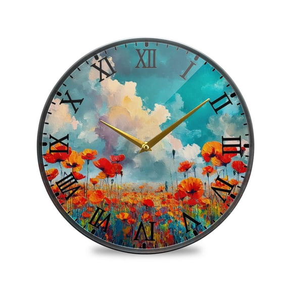 Round Clock Wall Clock Decorative Clock 11.9" Sizes Beautiful Flower Field