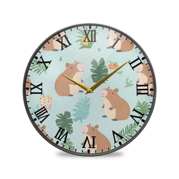 Round Clock Wall Clock Decorative Clock 11.9" Sizes Capybaras in Playful Poses