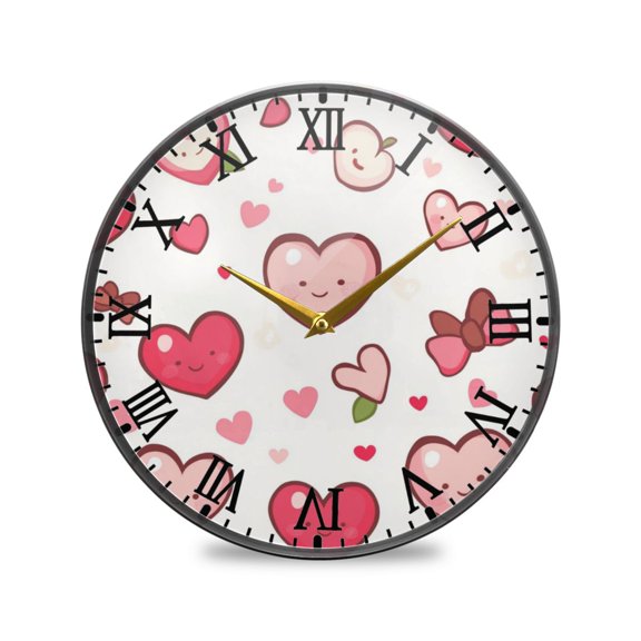 Round Clock Wall Clock Decorative Clock 11.9" Sizes Cartoon Pink Hearts Pattern