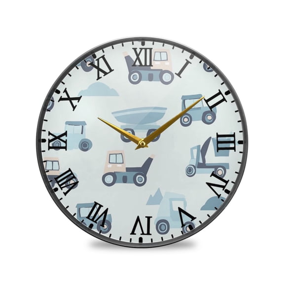 Round Clock Wall Clock Decorative Clock 11.9" Sizes Construction Vehicles