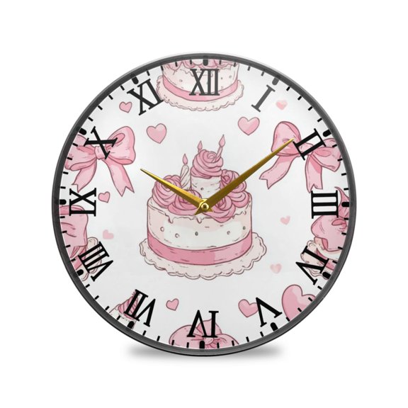 Round Clock Wall Clock Decorative Clock 11.9" Sizes Cute Birthday Cake
