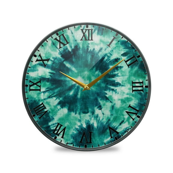 Round Clock Wall Clock Decorative Clock 11.9" Sizes Dark Teal Tie-dye Pattern