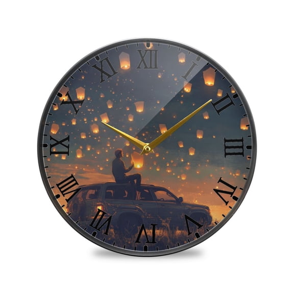 Round Clock Wall Clock Decorative Clock 11.9" Sizes Glowing Lanterns