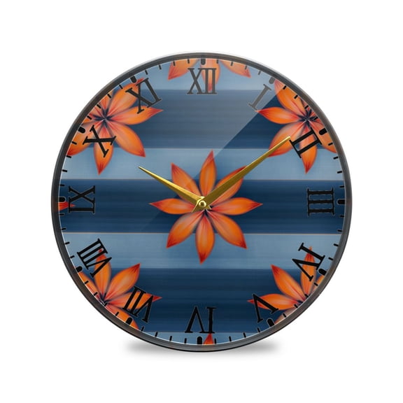 Round Clock Wall Clock Decorative Clock 11.9" Sizes Orange Large Flowers