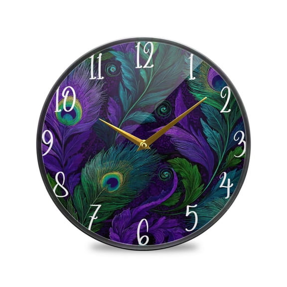 Round Clock Wall Clock Decorative Clock 11.9" Sizes Peacock Feathers Pattern