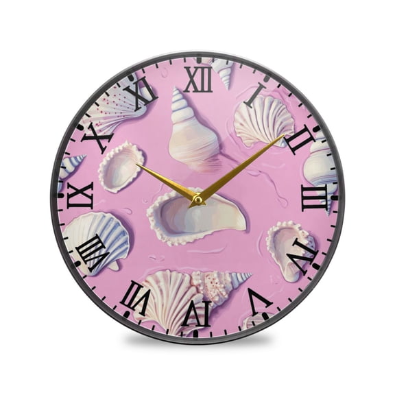 Round Clock Wall Clock Decorative Clock 11.9" Sizes Seashells and Conch Shells