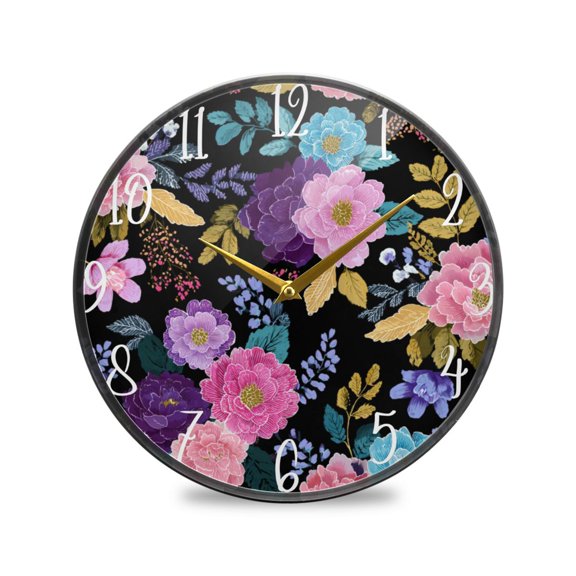 Round Clock Wall Clock Decorative Clock 11.9" Sizes Vibrant and Colorful Floral