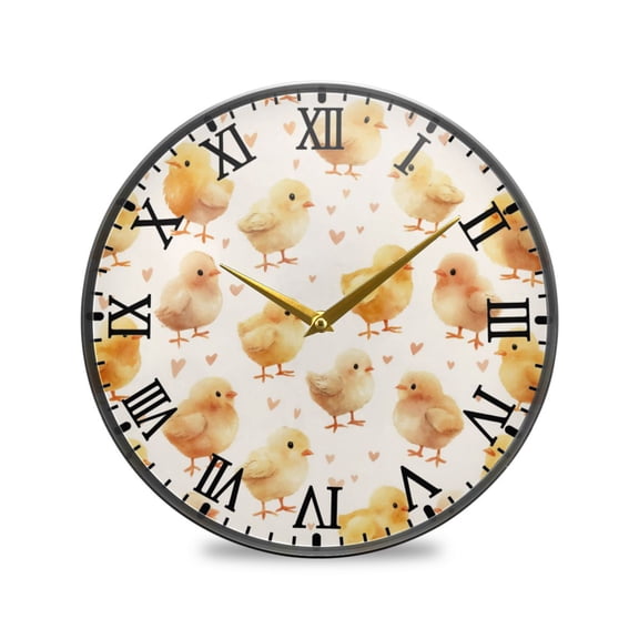 Round Clock Wall Clock Decorative Clock 11.9" Sizes Yellow and Cream Chicks