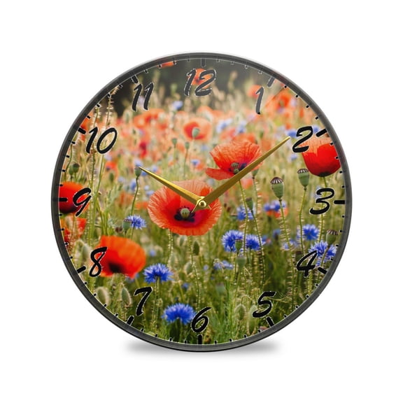 Round Clock Wall Clock Decorative Clock 11.9" Sizes Clock Field Of Wildflowers