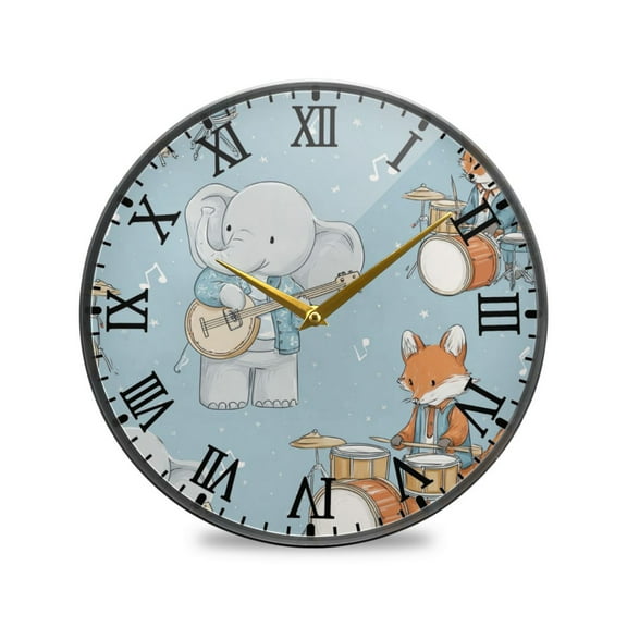 Round Clock Wall Clock Decorative Clock 9.5" Sizes Animals Playing Musical Instruments