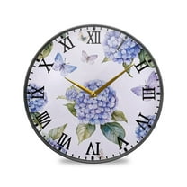 Round Clock Wall Clock Decorative Clock 9.5" Sizes Blue Hydrangea