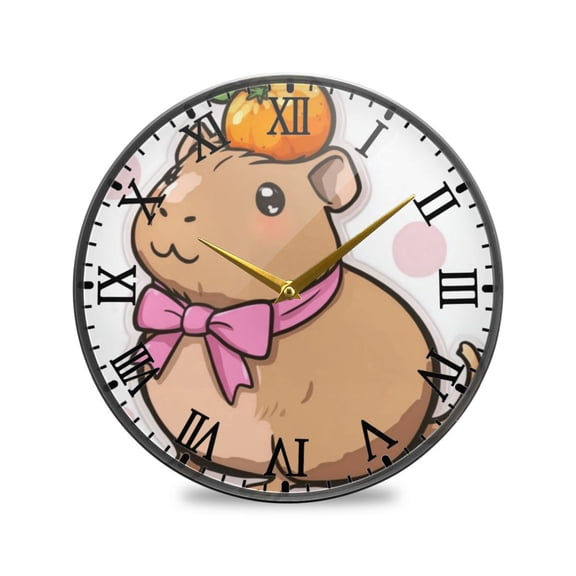 Round Clock Wall Clock Decorative Clock 9.5" Sizes Capybara with A Bow
