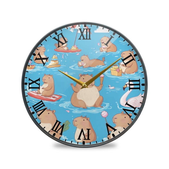 Round Clock Wall Clock Decorative Clock 9.5" Sizes Capybaras Pattern