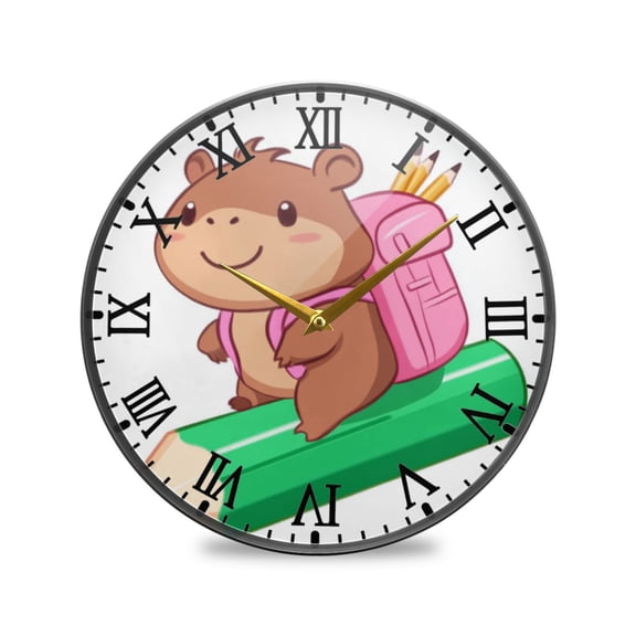 Round Clock Wall Clock Decorative Clock 9.5" Sizes Cute Brown Capibara