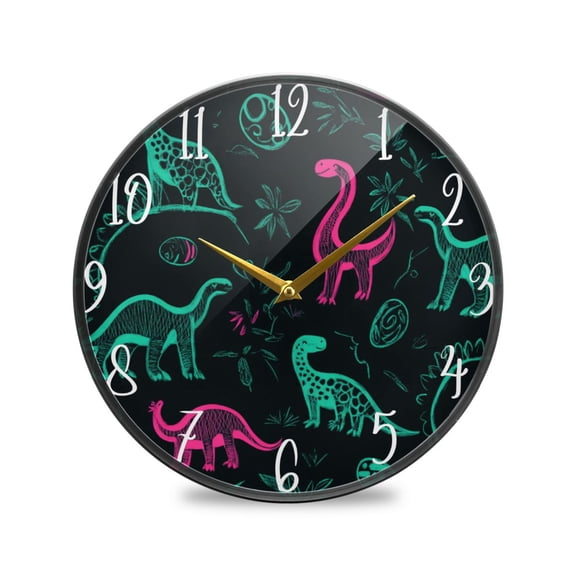 Round Clock Wall Clock Decorative Clock 9.5" Sizes Cute Green Dinosaurs