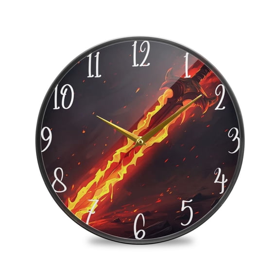 Round Clock Wall Clock Decorative Clock 9.5" Sizes Flaming Sword
